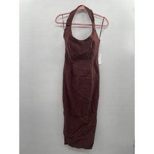 NWT Vesper Halter Neck Midi Dress Women's 10 Brown 1/2 Zip Summer Party Classic